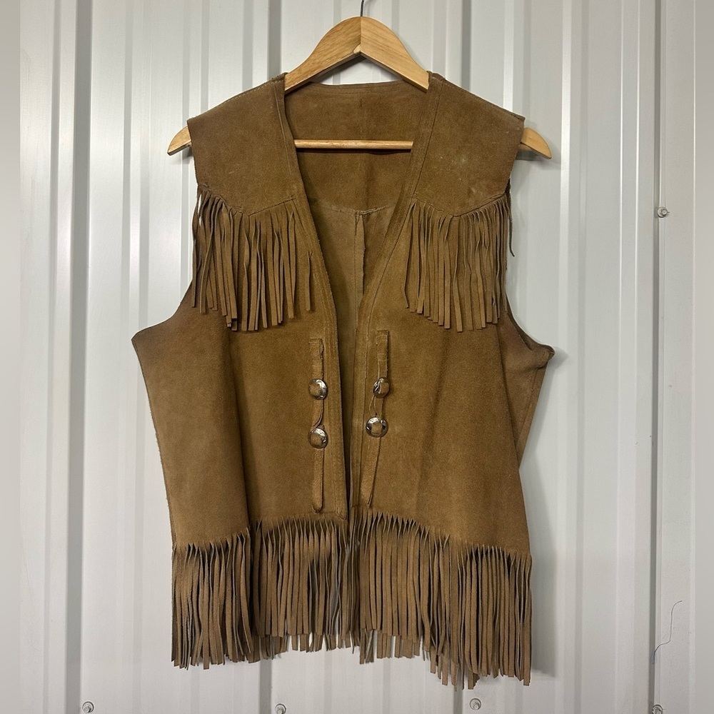 Vintage Suede Leather Fringe Vest Western Boho Cowboy Festival Statement Piece
